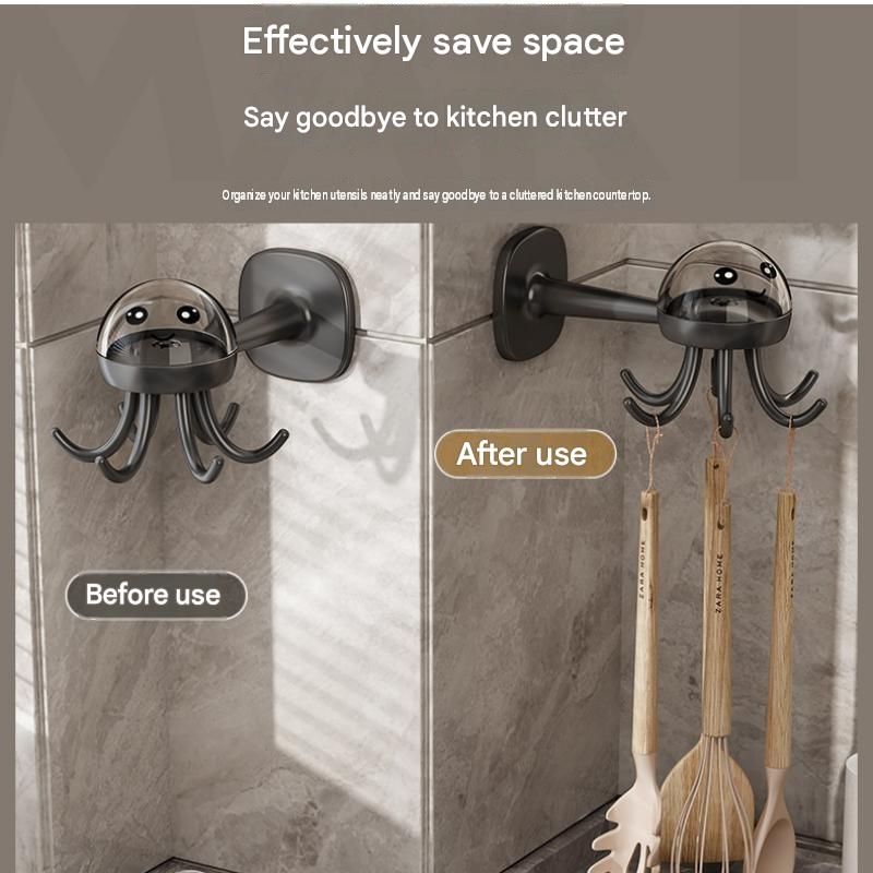 2-pack White Octopus Wall Hook Organizer - 360 Degree Rotating Adhesive view 3
