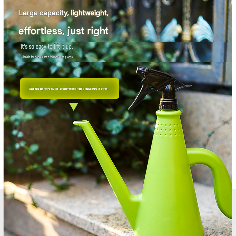 Green 2-in-1 Watering Can with Spray Nozzle - 1L Lightweight PP Garden Sprayer view 8