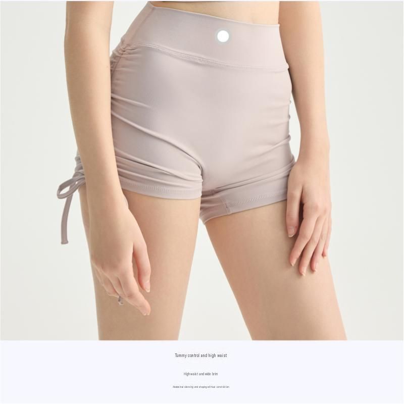 Brown Size L Women's High Waist Ruched Yoga Shorts - Adjustable Side view 6