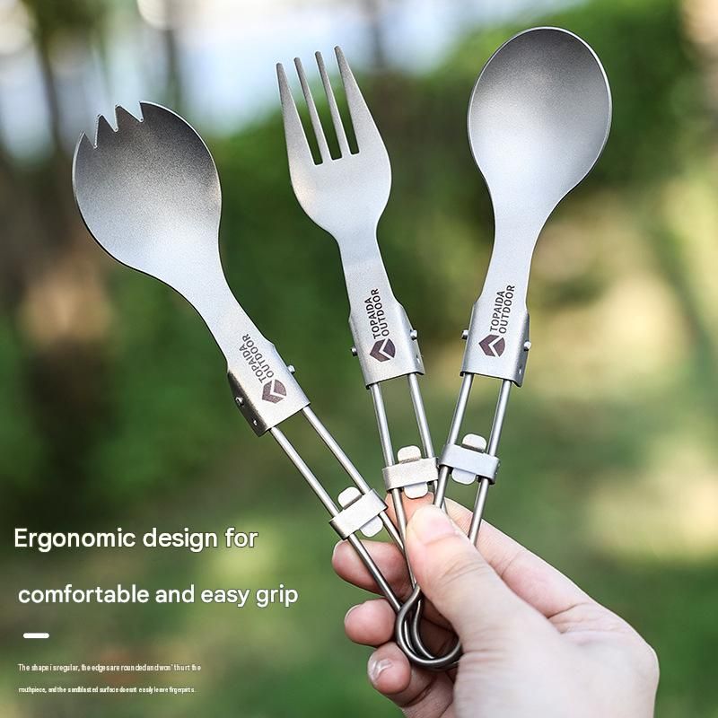 Portable Folding Titanium Collapsible salad spoon - Lightweight Cutlery view 3