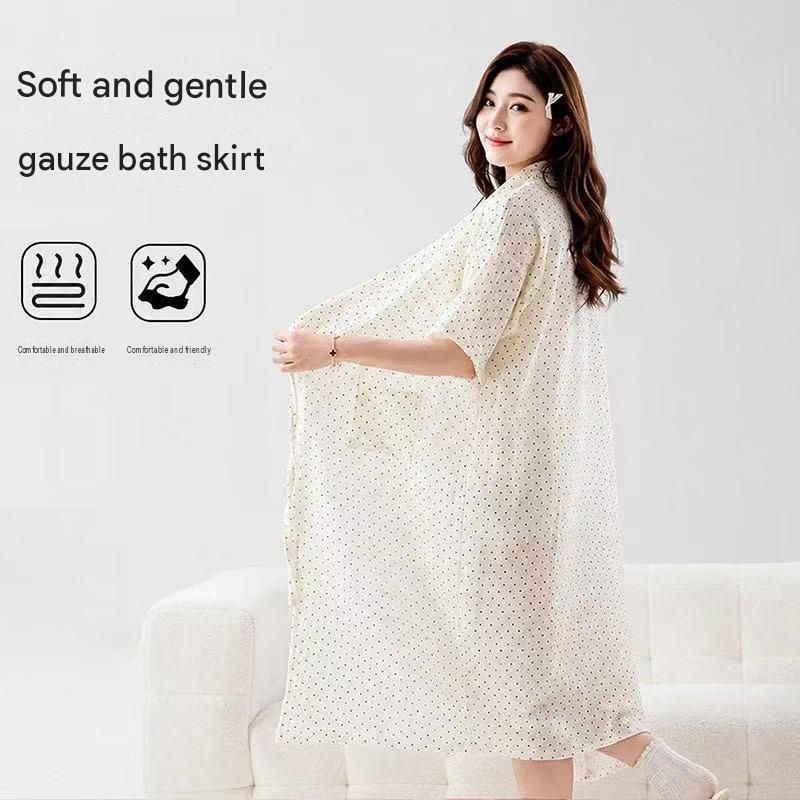 Women's Lightweight Muslin Bath Robe（Strawberry print） - Breathable Cotton view 3