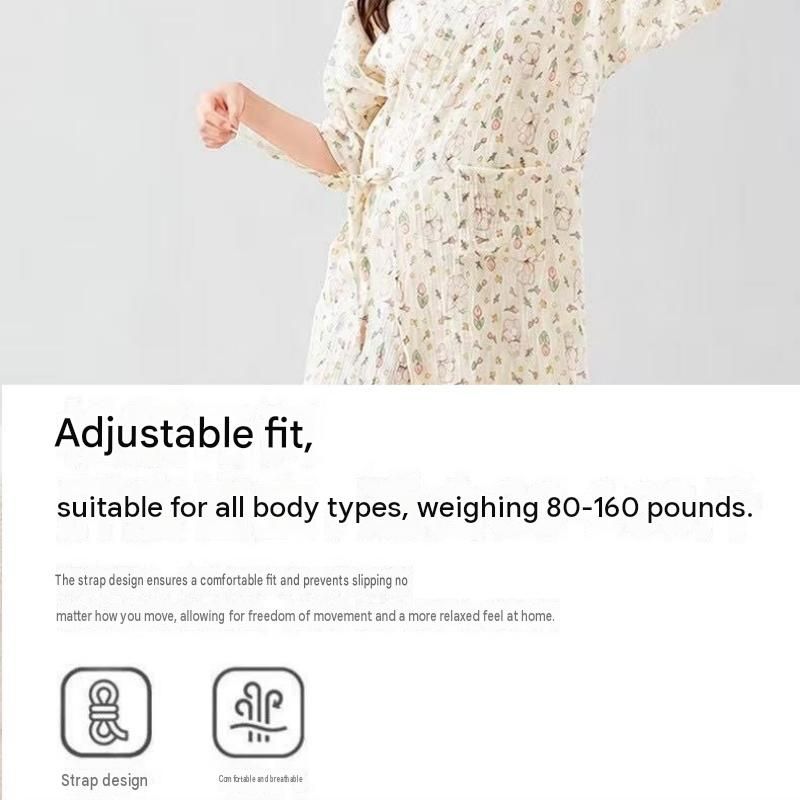 Women's Lightweight Muslin Bath Robe（Polka-dot print） - Breathable Cotton view 7