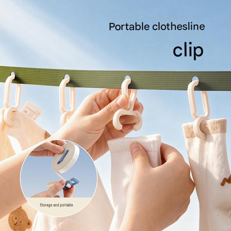Pink Portable Nylon Clothesline with 26 Adjustable Hooks - 3.5M Compact Travel view 3