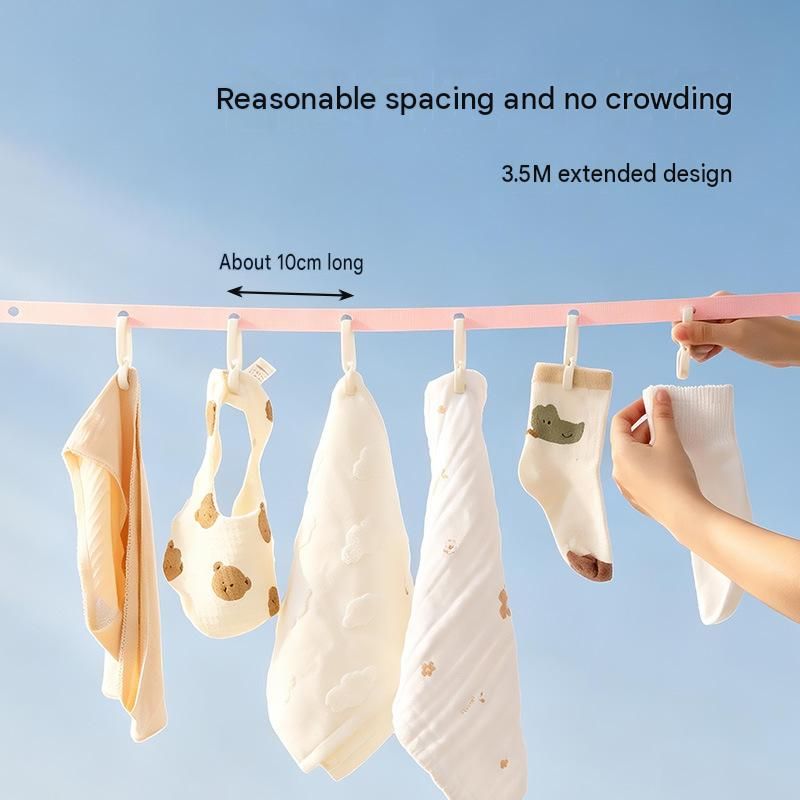 Pink Portable Nylon Clothesline with 26 Adjustable Hooks - 3.5M Compact Travel view 5