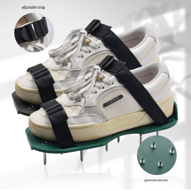 Black Plastic Lawn Aerator Shoes with Steel Spikes - Adjustable Straps for view 4