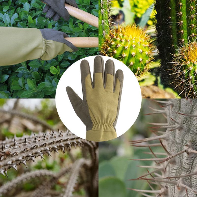 Dark green Long Cuff Anti-Thorn Gardening Gloves - Wear-Resistant Polyester view 5