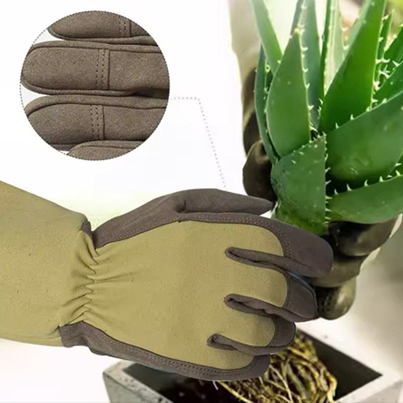Dark green Long Cuff Anti-Thorn Gardening Gloves - Wear-Resistant Polyester view 6