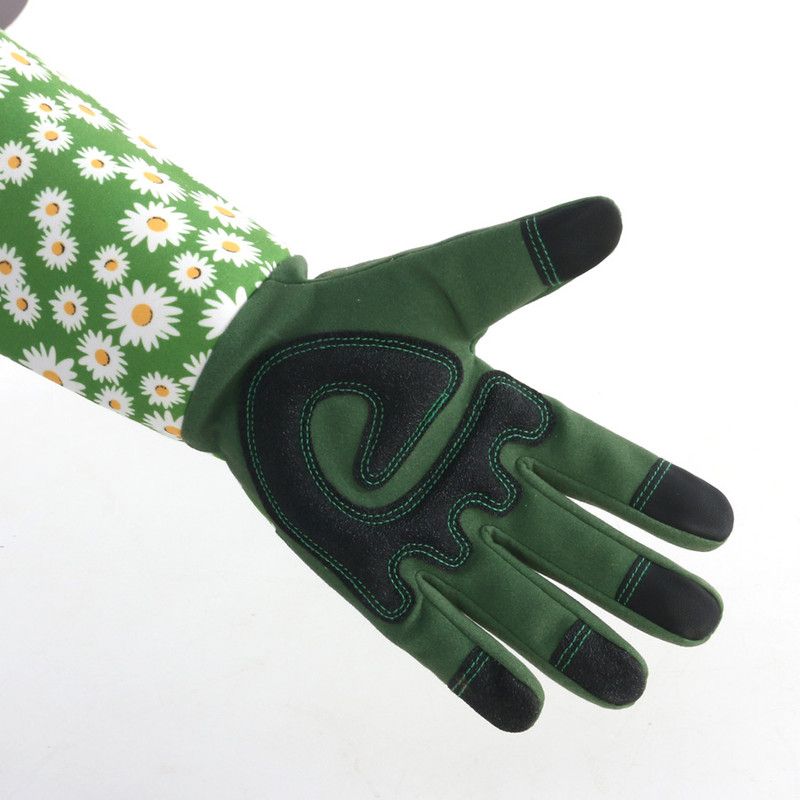 Daisy print Green Long Sleeve Gardening Gloves with Touchscreen Fingertips view 5