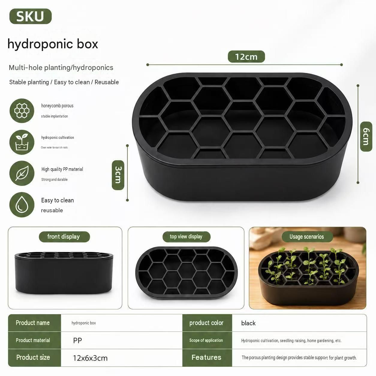 4-pack Black Hexagonal Hydroponic Regrowth Kit - 12*6*3cm PP Self-Watering view 2