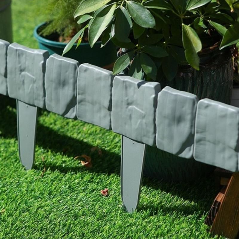 10-pack Grey Interlocking Faux Stone Garden Edging Fence - Flexible PVC Flower view 10