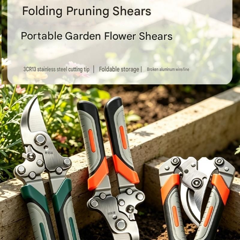 Garden Pruning and Sharpening Tool Set - Green Stainless Steel Folding Shears view 3