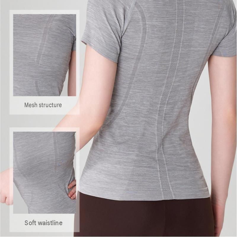 White S size Seamless Yoga Top Women - Lightweight Nylon Short Sleeve Workout view 4