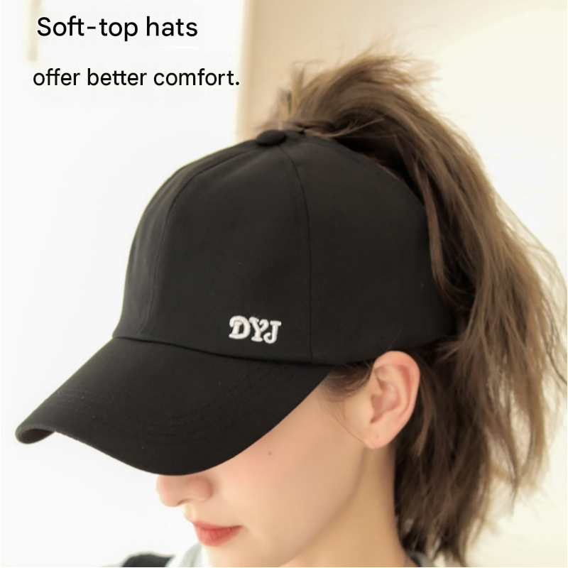 Beige Women's Ponytail Baseball Cap - Adjustable Open Top Visor with Wide Brim view 3