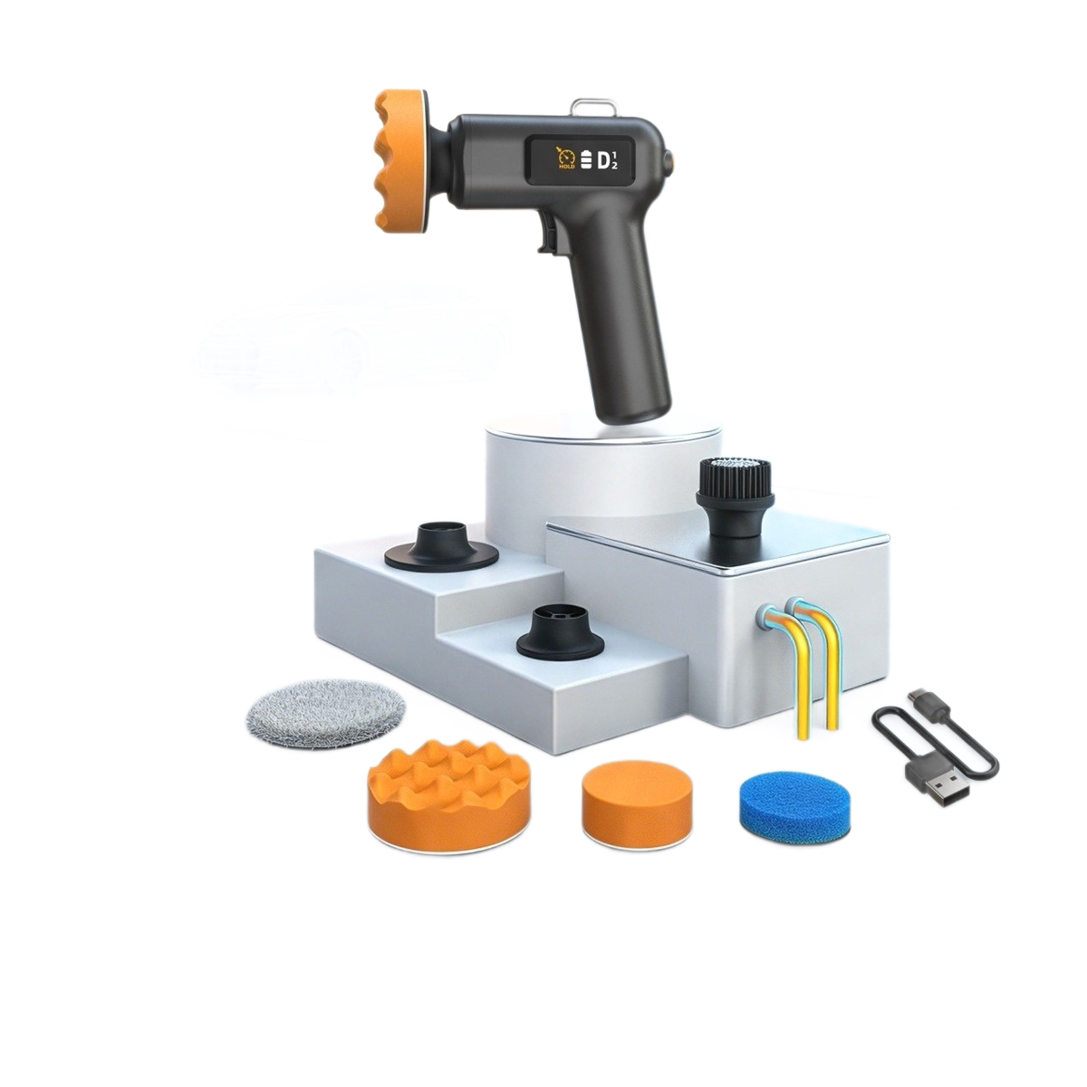 Cordless Car Polisher and Waxer Kit - 2-Speed Electric Buffer with LCD Display
