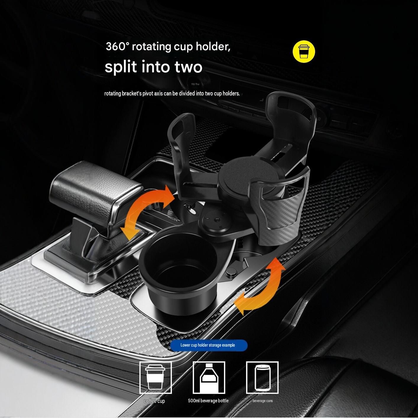Carbon Fiber Black Rotating 2-in-1 Car Cup Holder Expander - 360 Degree view 2