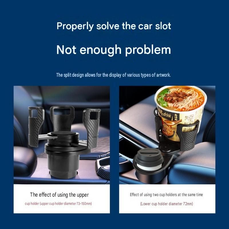 Black Rotating 2-in-1 Car Cup Holder Expander - 360 Degree Adjustable Dual view 3