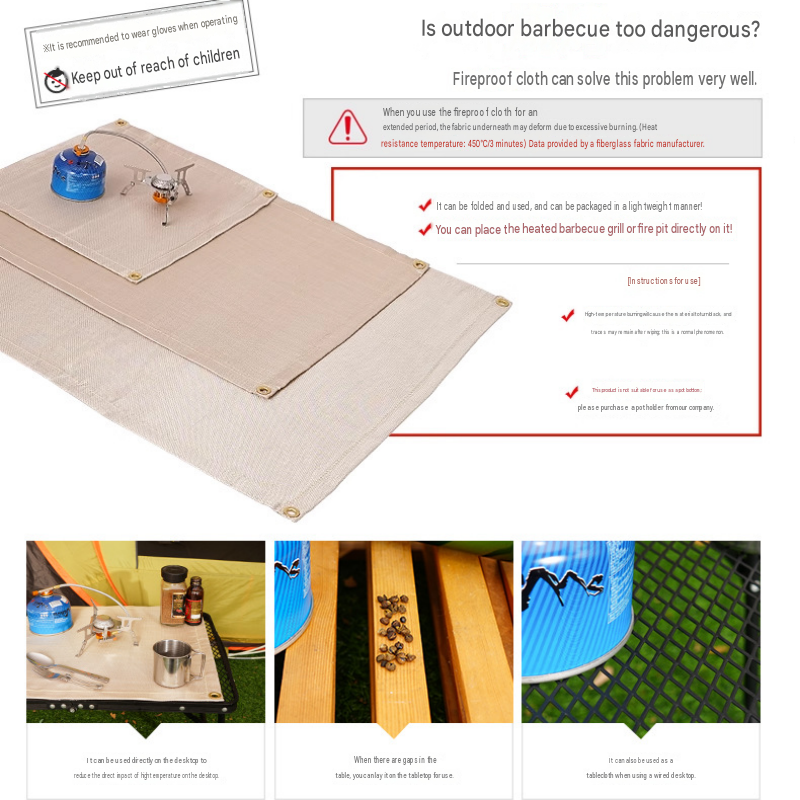 80*60cm Beige Fibreglass Camping Fireproof Mat - Heat Resistant Fire Barrier view 3