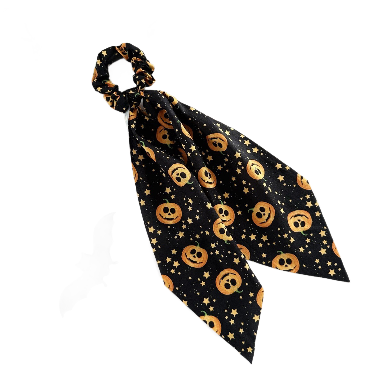 Black Halloween Hair Ties 3 Pack - Festive Pumpkin and Ghost Print Ribbon