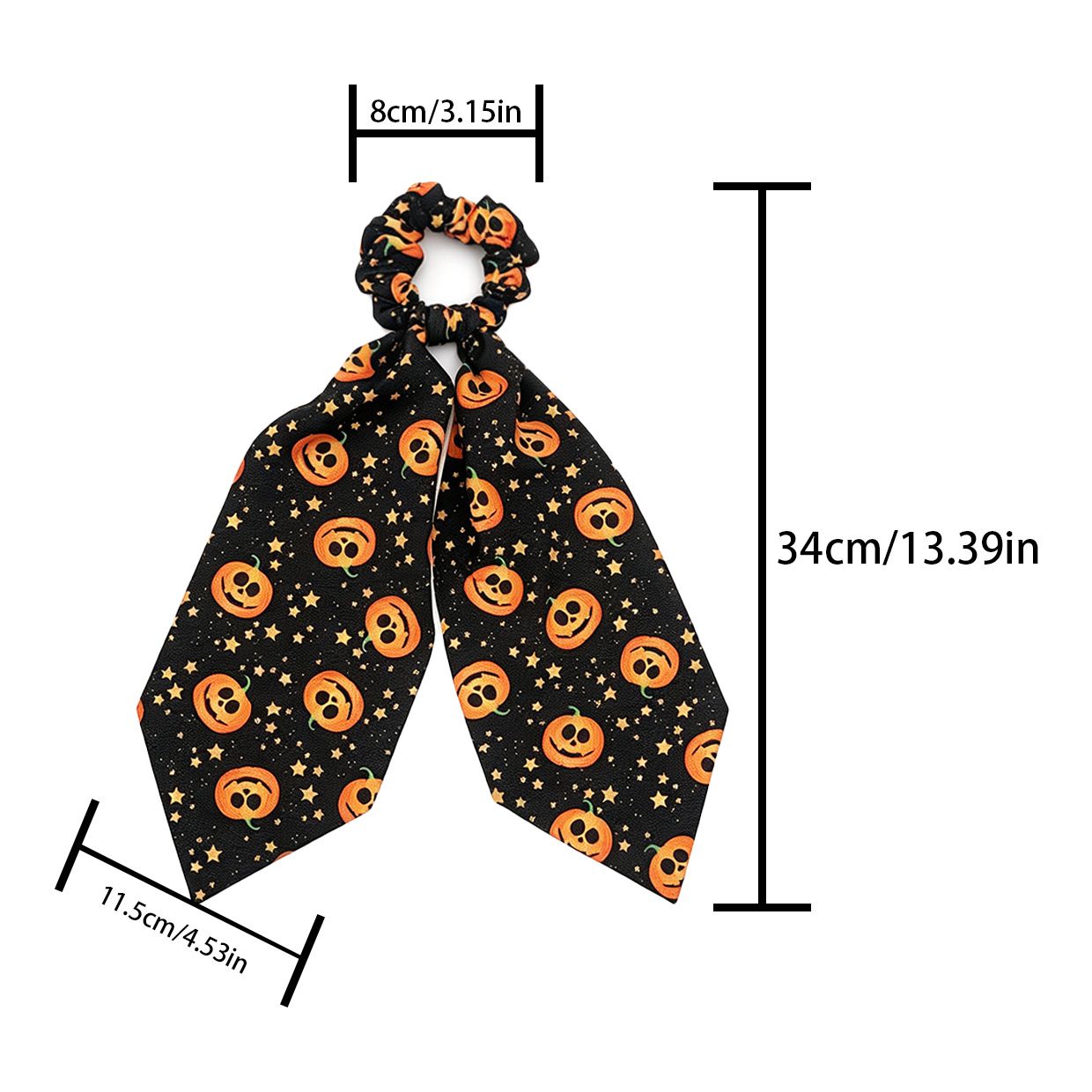 Black Halloween Hair Ties 3 Pack - Festive Pumpkin and Ghost Print Ribbon view 6