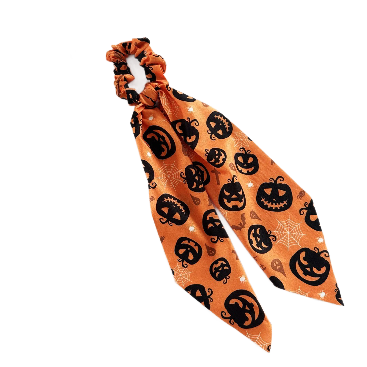 Orange Halloween Hair Ties 3 Pack - Festive Pumpkin and Ghost Print Ribbon