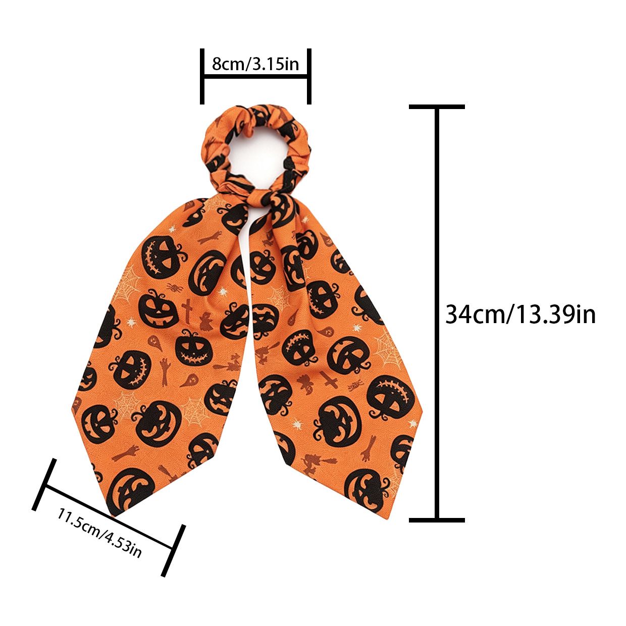 Orange Halloween Hair Ties 3 Pack - Festive Pumpkin and Ghost Print Ribbon view 6