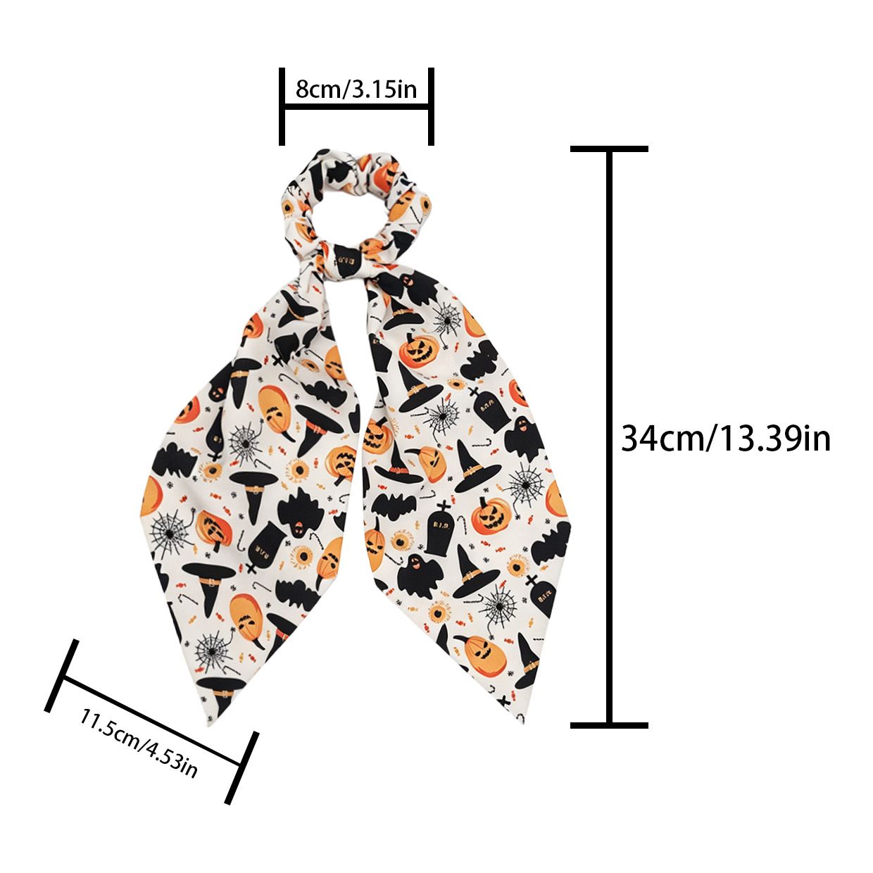 White Halloween Hair Ties 3 Pack - Festive Pumpkin and Ghost Print Ribbon view 6