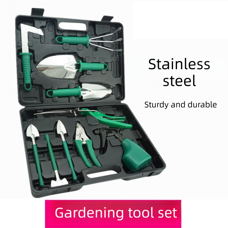 10-Piece Gardening Tool Set（Green handle with silver-gray face） - Stainless view 2