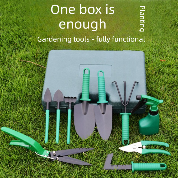 10-Piece Gardening Tool Set（Green handle with silver-gray face） - Stainless view 3