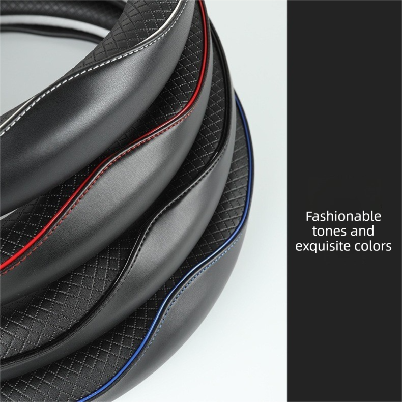 Car Steering Wheel Cover (Black Lines With Red Stripes)- Microfiber Leather view 2