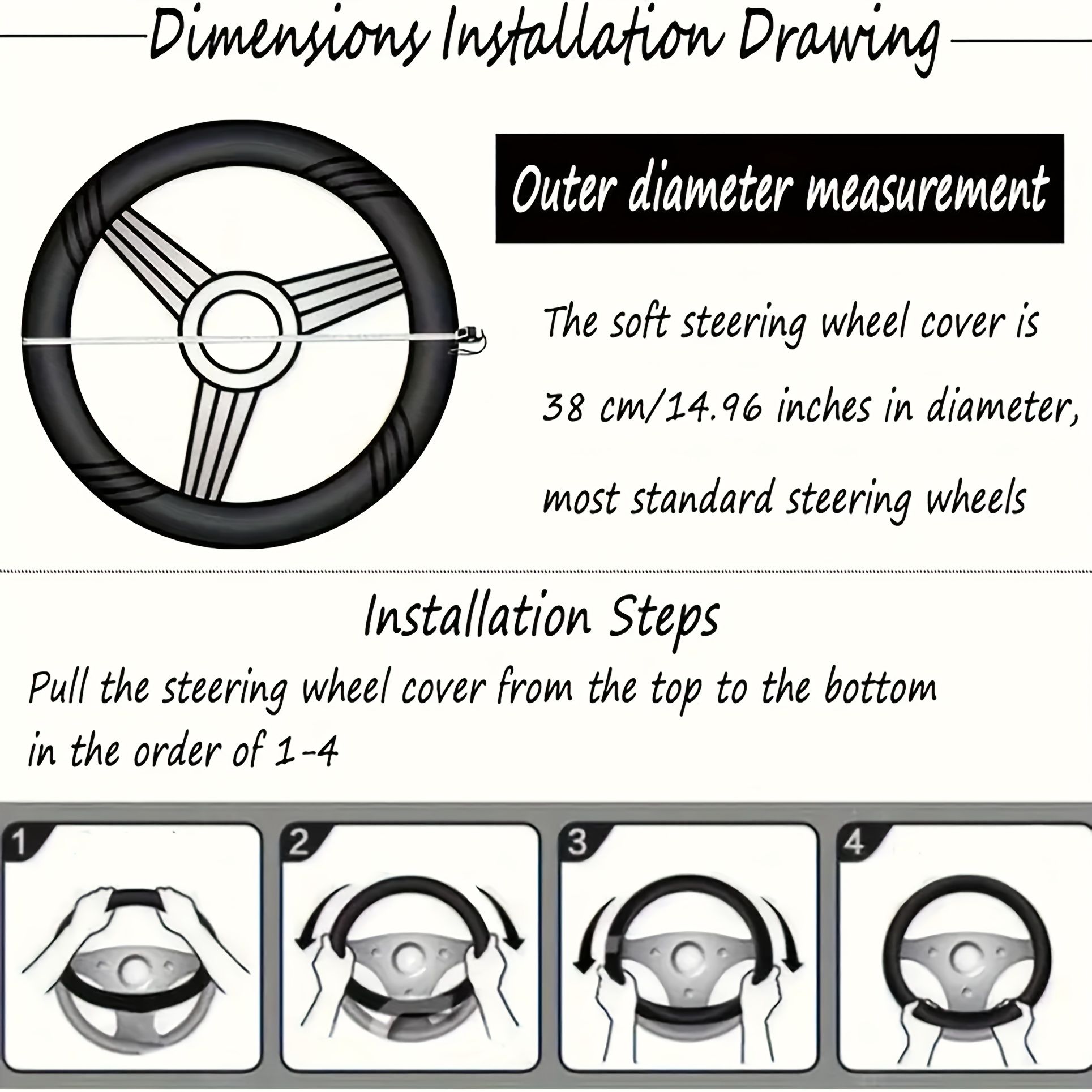 Car Steering Wheel Cover (Black And Blue Lines)- Microfiber Leather with view 4