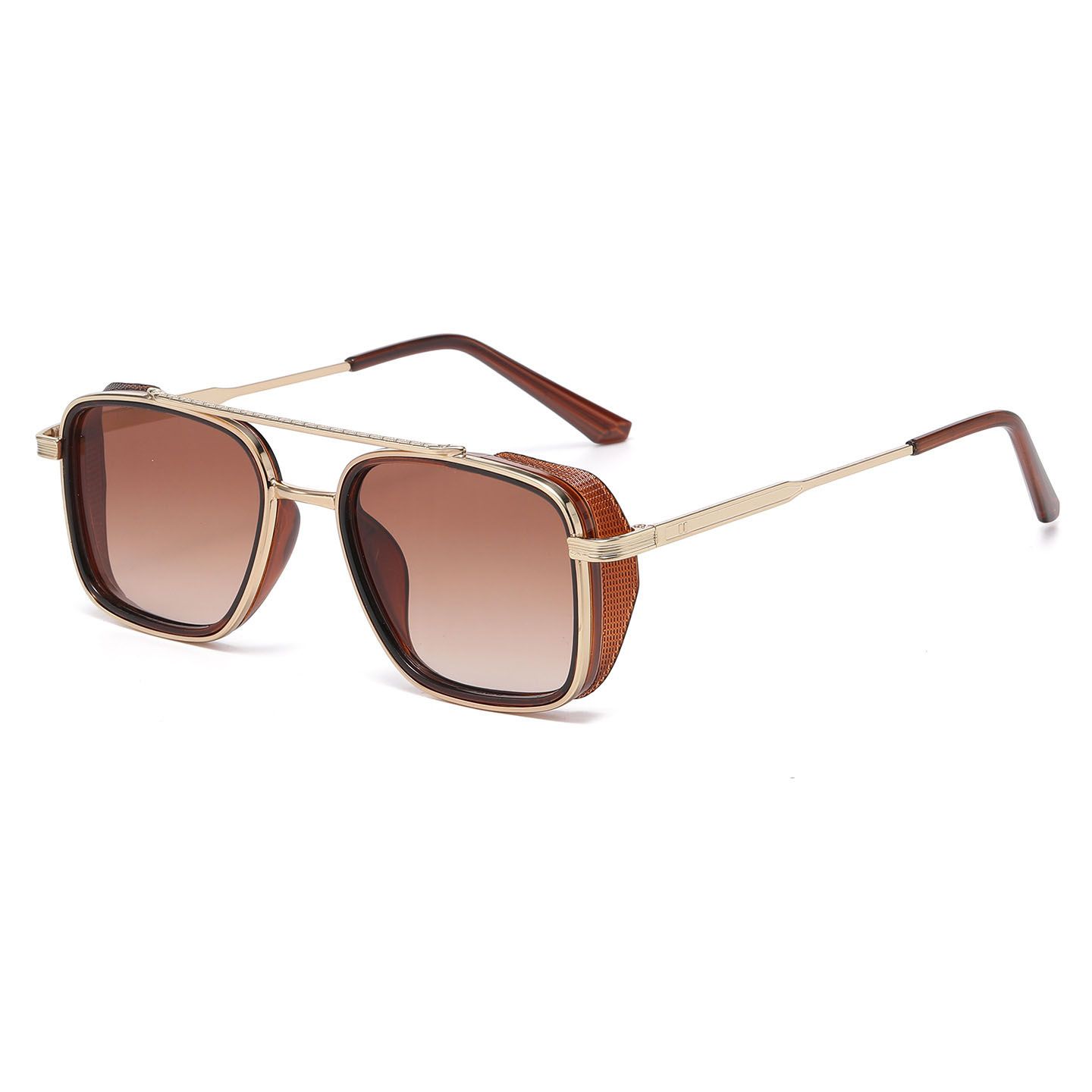 Men's Brown Metal Frame Brown Lens Sunglasses - Square Retro Style UV400 — image 1