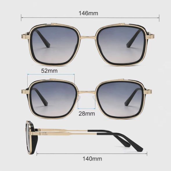 Men's Gold Metal Frame Gray To Pink Lens Sunglasses - Square Retro Style UV400 view 5
