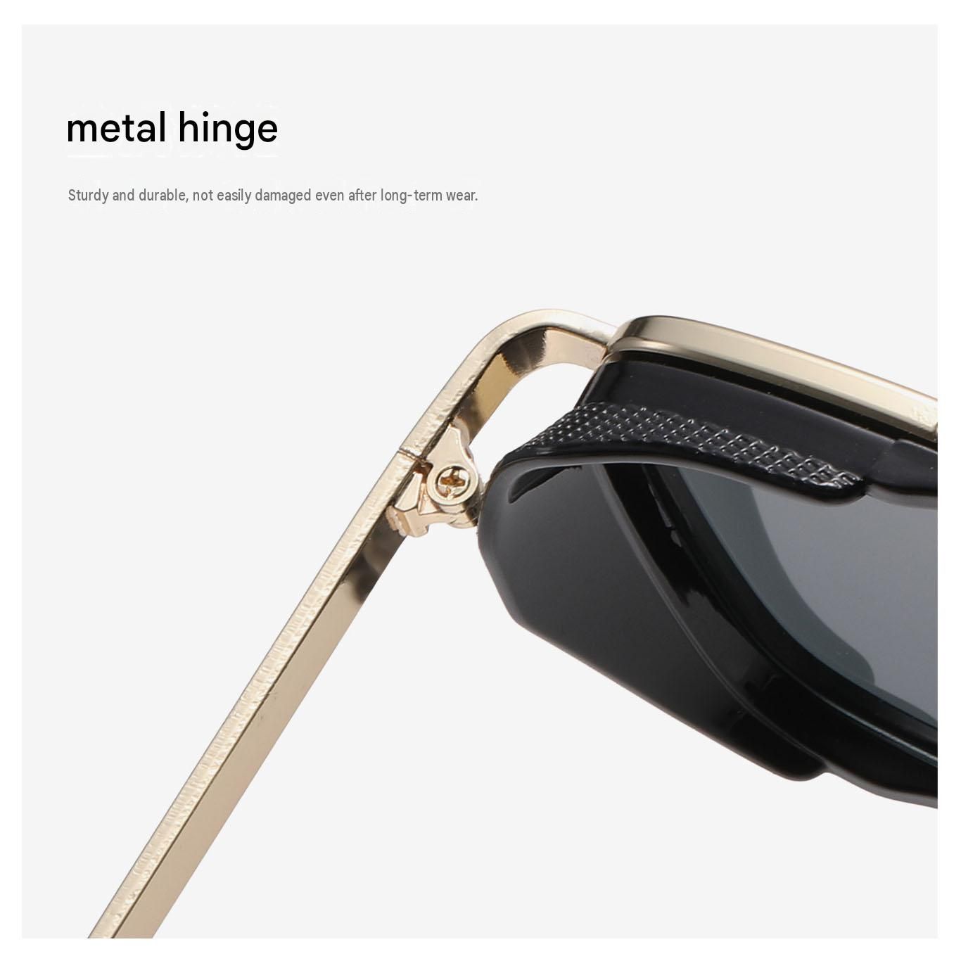 Men's Gold Metal Frame Grey Lens Sunglasses - Square Retro Style UV400 view 4