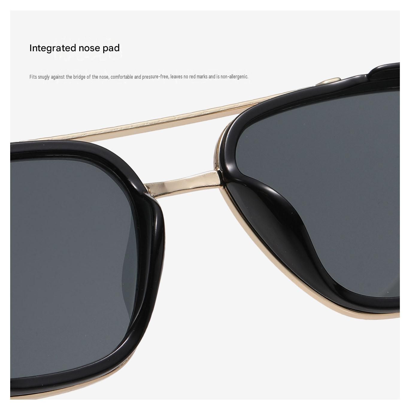 Men's Gold Metal Frame Grey To Blue Lens Sunglasses - Square Retro Style UV400 view 3