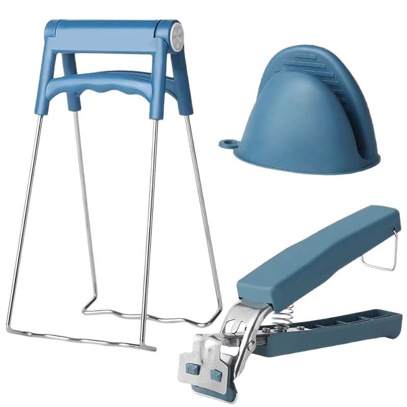 Kitchen Bowl and Plate Lifter Set - 3 Piece Blue Set with Gloves