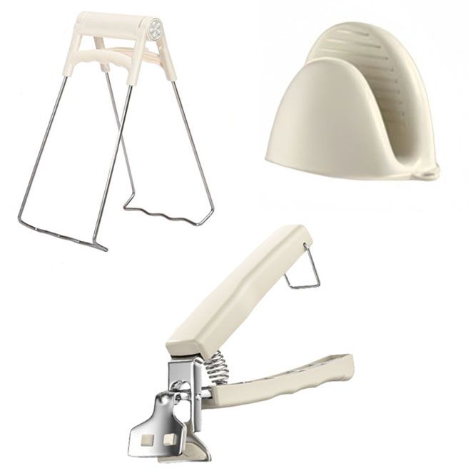 Kitchen Bowl and Plate Lifter Set - 3 Piece White Set with Gloves