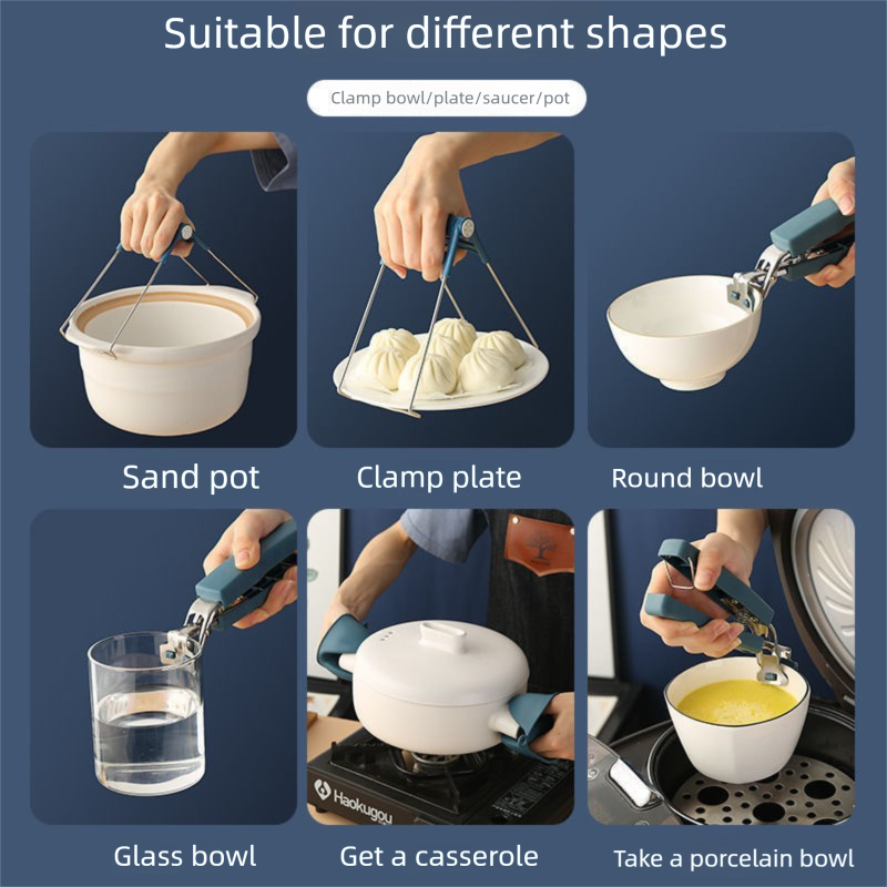 Kitchen Bowl and Plate Lifter Set - 2 Piece Blue Set with Foldable Dish Lifter view 2