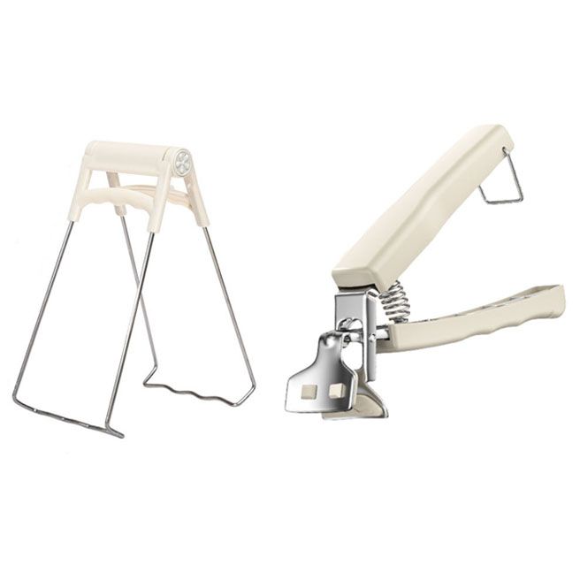 Kitchen Bowl and Plate Lifter Set - 2 Piece White Set with Foldable Dish