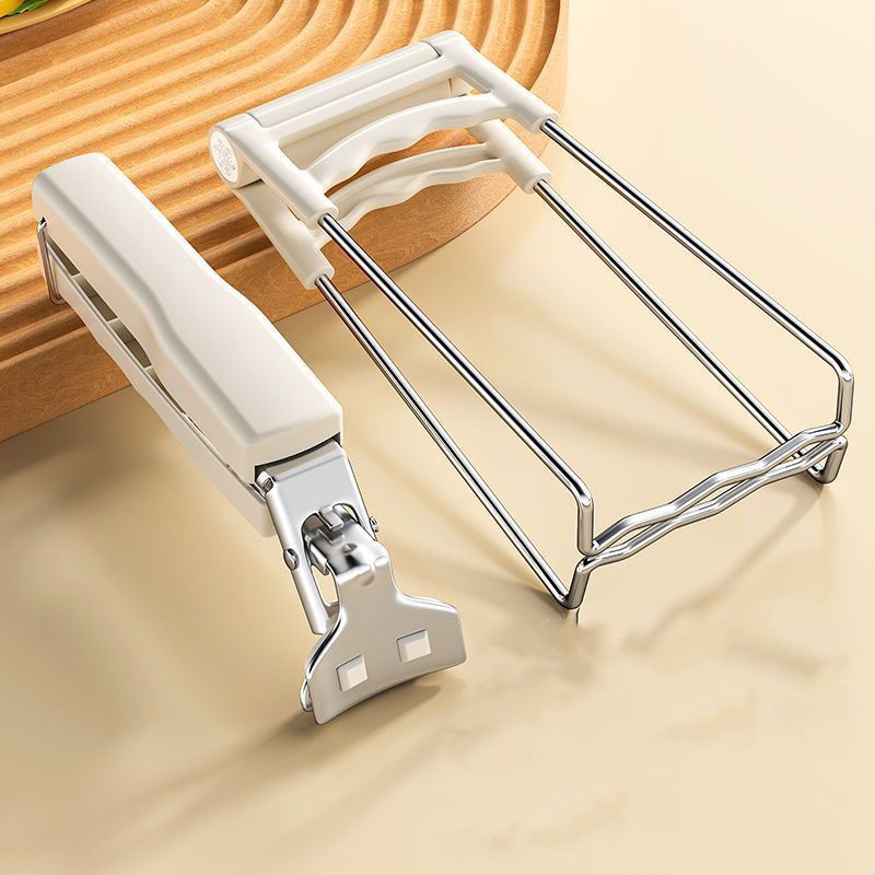 Kitchen Bowl and Plate Lifter Set - 2 Piece White Set with Foldable Dish view 2