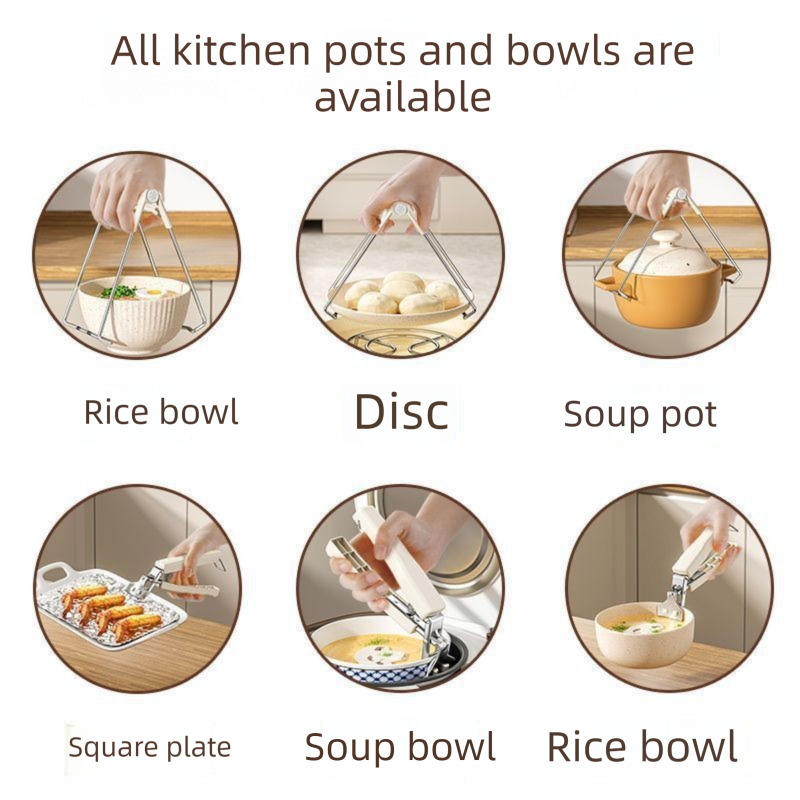Kitchen Bowl and Plate Lifter Set - 2 Piece White Set with Foldable Dish view 5