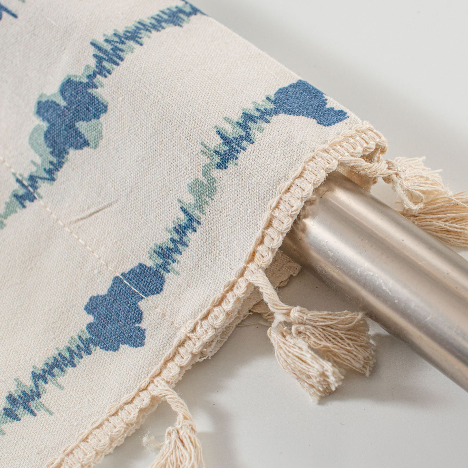 Blue Striped Cafe Curtain - 150 x 91 cm Cotton Linen Half Window Curtain with view 5