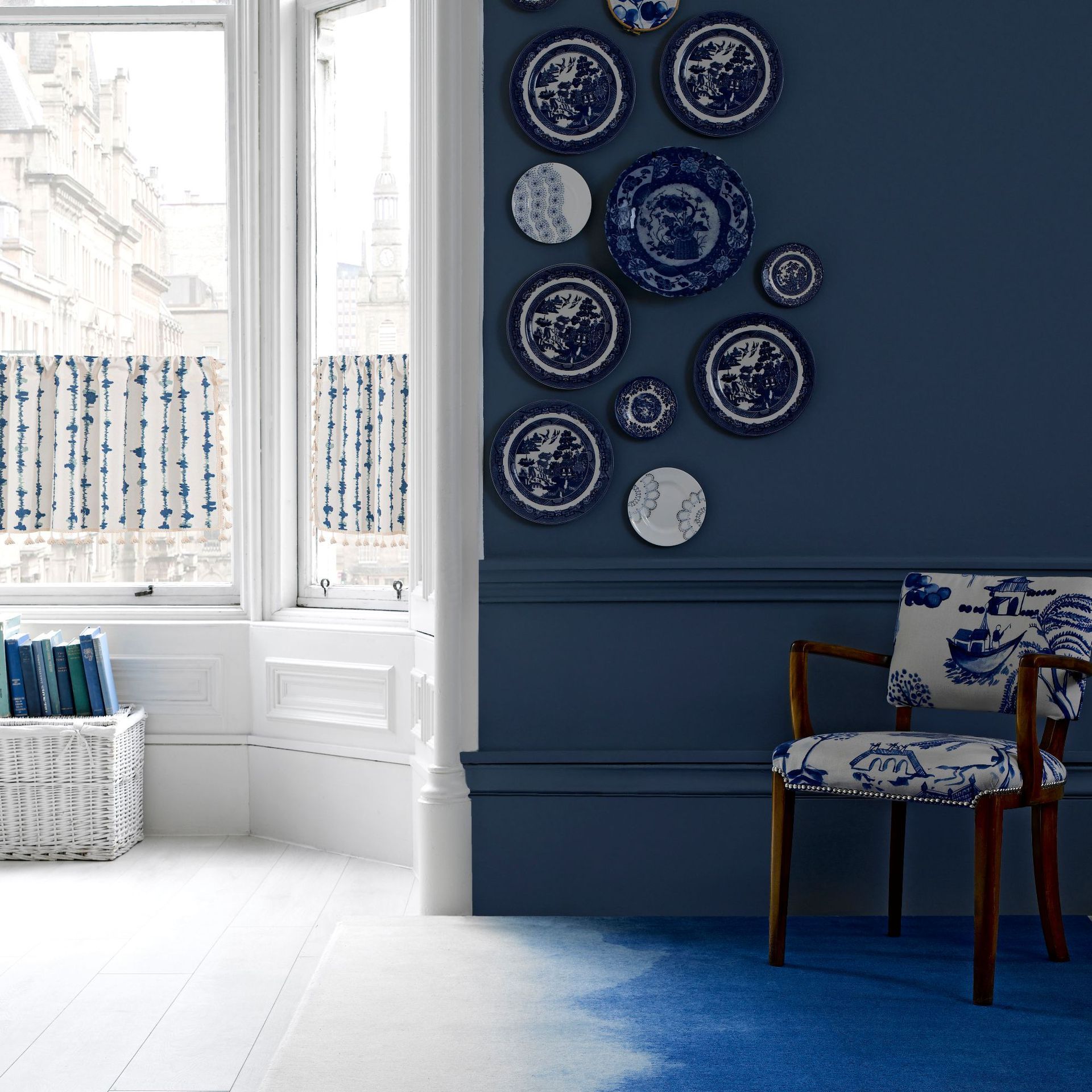 Blue Striped Cafe Curtain - 150 x 91 cm Cotton Linen Half Window Curtain with view 7