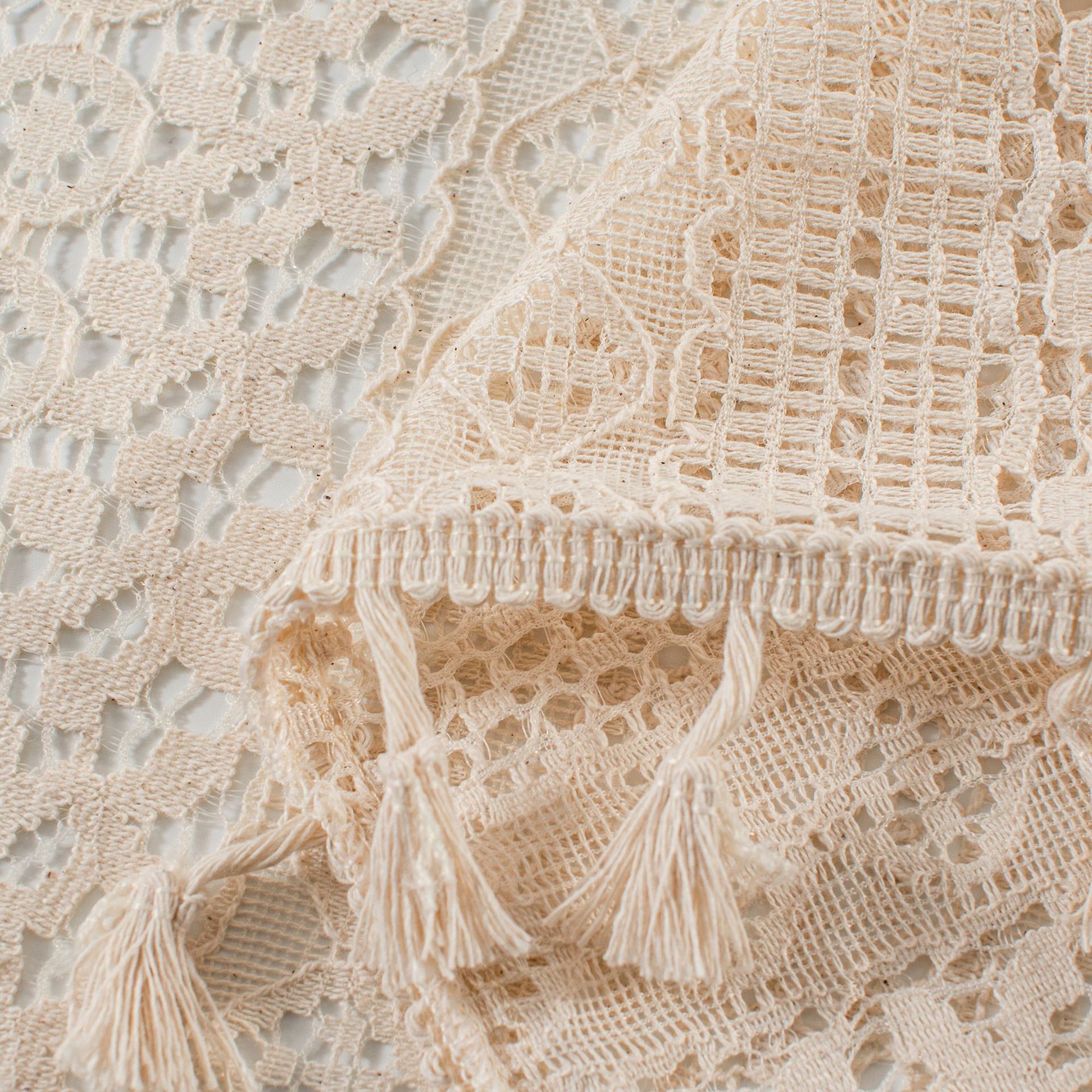 Beige Lace Cafe Curtain - 150 x 45 cm Cotton Linen Half Window Curtain with view 5