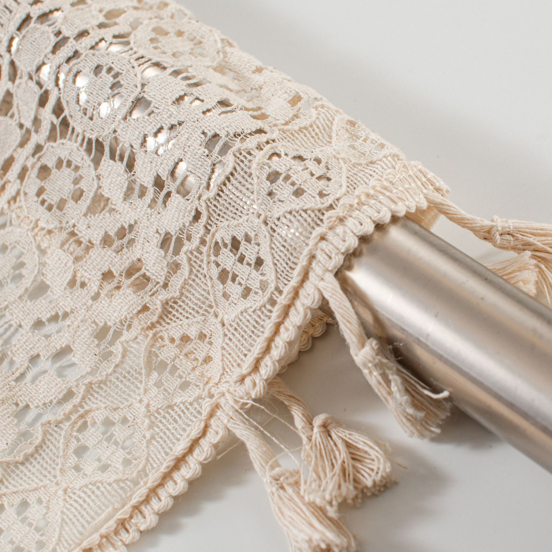 Beige Lace Cafe Curtain - 150 x 60 cm Cotton Linen Half Window Curtain with view 4