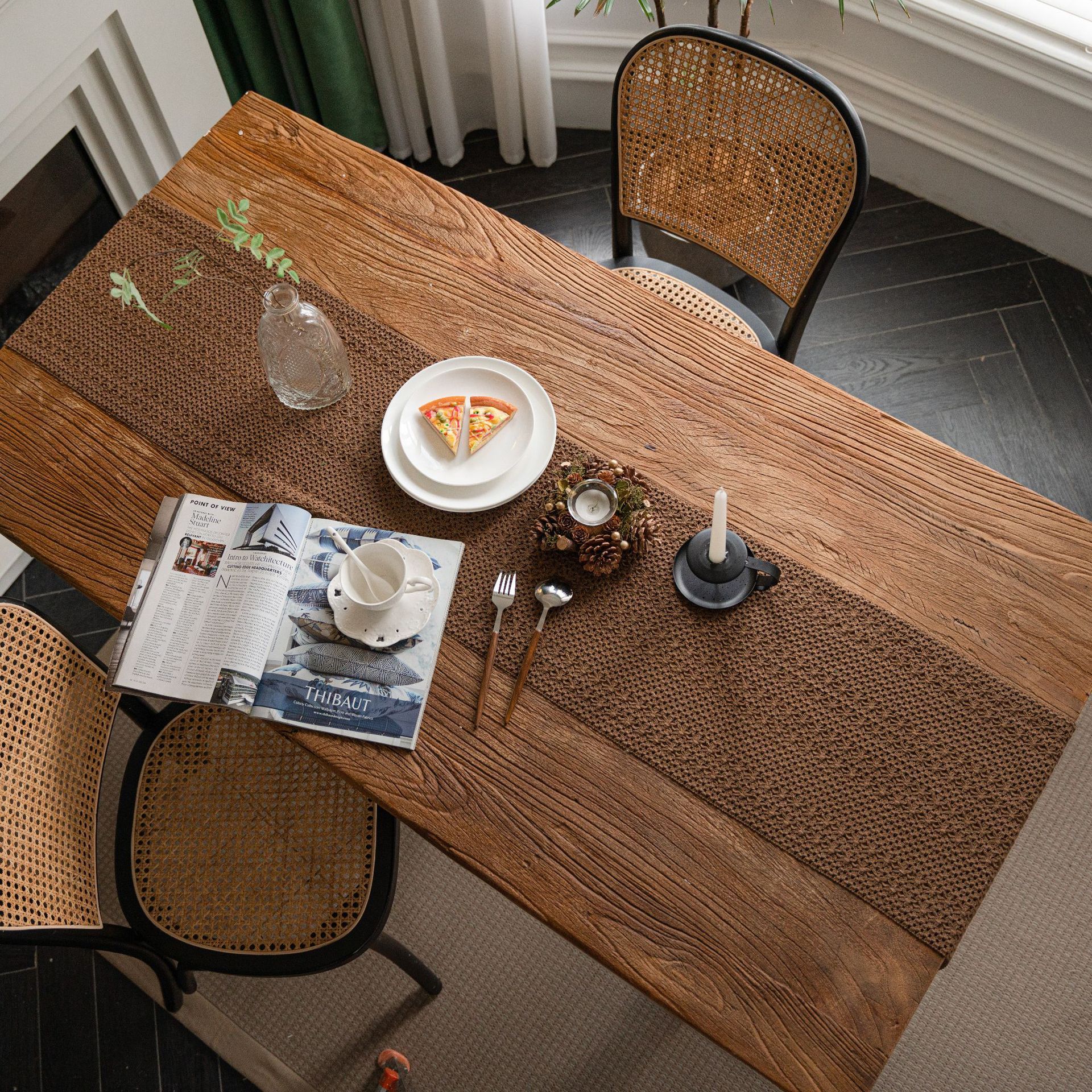 Khaki Woven Table Runner - 30 x 160 cm Natural Jute and Cotton Rope Table view 2