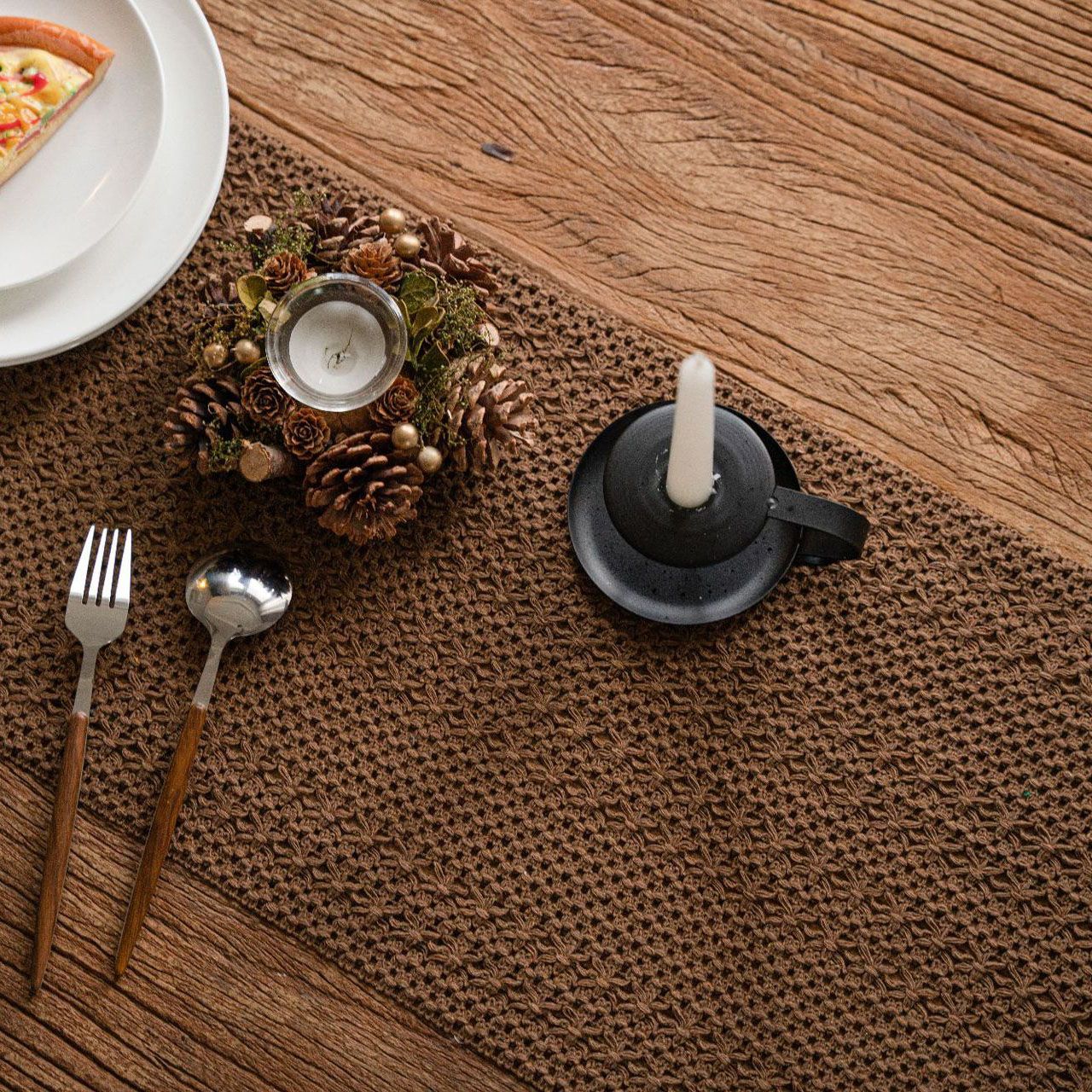 Khaki Woven Table Runner - 30 x 160 cm Natural Jute and Cotton Rope Table view 5