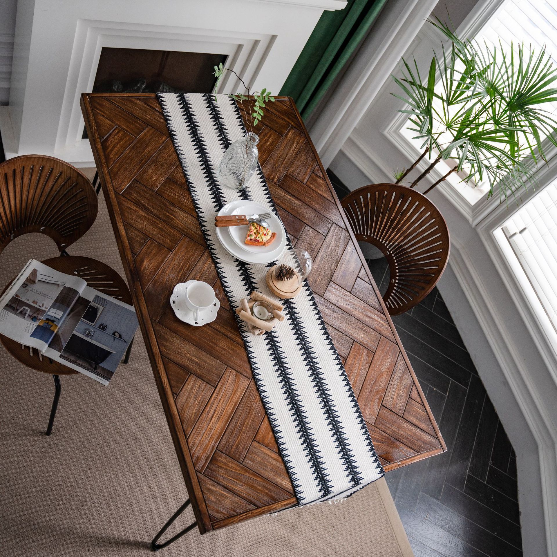 Black and White Narrow Stripe Woven Table Runner - 30 x 240 cm Cotton Linen view 3