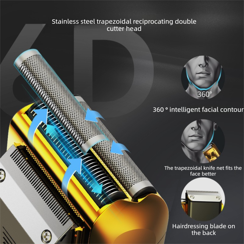 Men's Reciprocating Foil Shaver Upgraded Set (Gold)- USB Rechargeable Dual view 4