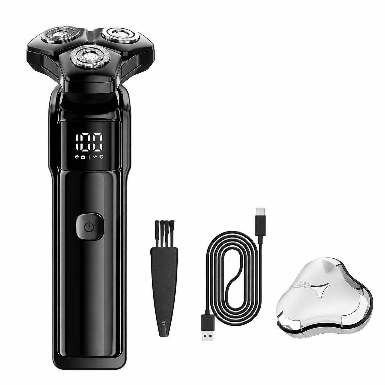 Men's 3-Head Electric Rotary Shaver Basic Set - Type-C Rechargeable LCD Beard