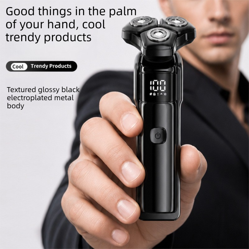 Men's 3-Head Electric Rotary Shaver Basic Set - Type-C Rechargeable LCD Beard view 4